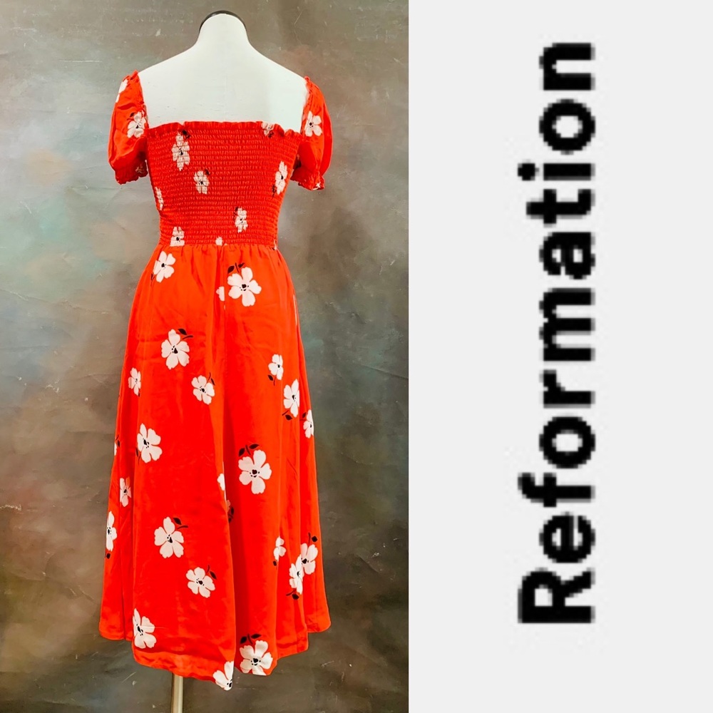 Reformation Inka Dress (Chiquita) Size M Floral Smocked Square neck Shot Sleeve - Picture 9 of 10